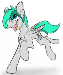 Size: 2122x2525 | Tagged: safe, artist:ralek, derpibooru import, oc, oc:turquoise, unofficial characters only, pegasus, pony, open mouth, running, solo, teeth, young, younger