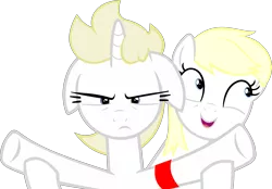 Size: 5000x3475 | Tagged: safe, artist:anonymous, derpibooru import, oc, oc:aryanne, oc:franziska, unofficial characters only, earth pony, pony, unicorn, season 7, absurd resolution, annoyed, armband, aryan, aryan pony, blonde, floppy ears, happy, holding, holding a pony, nazi, nazipone, simple background, transparent background, vector