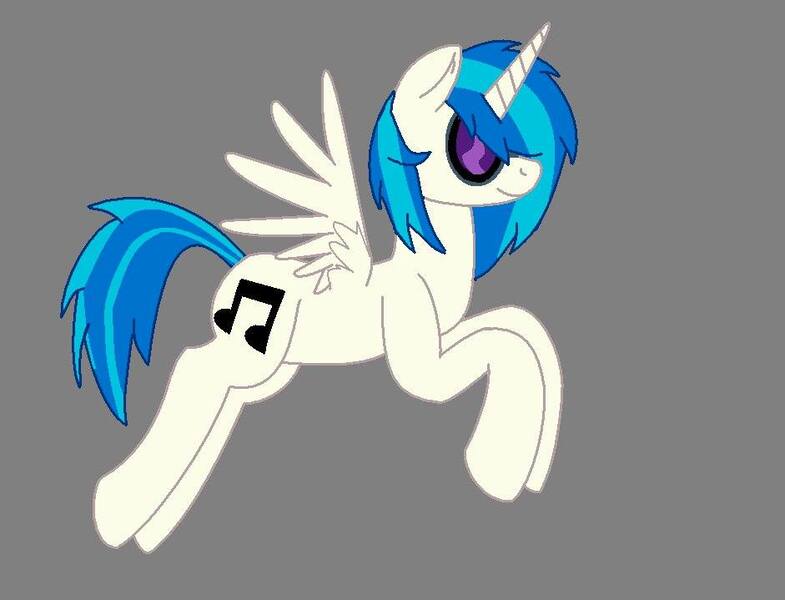 Size: 941x719 | Tagged: safe, artist:pinkcloudhugger, derpibooru import, vinyl scratch, alicorn, pony, alicornified, female, flying, glasses, gray background, mare, race swap, simple background, solo, vinylcorn