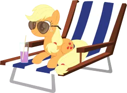 Size: 3510x2577 | Tagged: safe, artist:porygon2z, derpibooru import, applejack, earth pony, pony, beach chair, chair, chillaxing, drink, female, glass, glasses, lounge chair, mare, simple background, solo, sunglasses, transparent background, vector