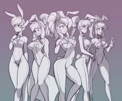 Size: 3150x2600 | Tagged: suggestive, artist:scorpdk, derpibooru import, apple bloom, diamond tiara, scootaloo, silver spoon, sweetie belle, human, absolute cleavage, adorabloom, adorasexy, breasts, bunny suit, busty apple bloom, busty diamond tiara, busty silver spoon, busty sweetie belle, cleavage, clothes, cuffs (clothes), cute, cutealoo, cutie mark crusaders, diamondbetes, diasweetes, female, females only, glasses, gradient background, humanized, image, jpeg, leotard, older, older apple bloom, older diamond tiara, older scootaloo, older silver spoon, older sweetie belle, pantyhose, playboy bunny apple bloom, playboy bunny diamond tiara, playboy bunny scootaloo, playboy bunny silver spoon, playboy bunny sweetie belle, sexy, silverbetes