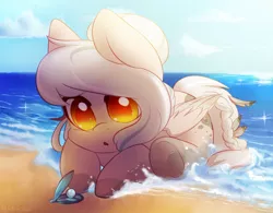 Size: 1792x1400 | Tagged: safe, artist:vallionshad, derpibooru import, oc, unofficial characters only, pegasus, pony, beach, colored pupils, cute, female, hnnng, mare, ocbetes, pearl, solo, water
