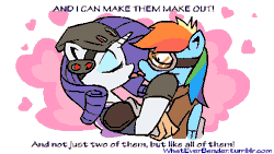 Size: 500x281 | Tagged: suggestive, artist:whateverbender, derpibooru import, rainbow dash, rarity, pegasus, pony, unicorn, animated, female, frame by frame, french kiss, gif, goggles, image, kissing, lesbian, mare, overwatch, rainbow tracer, raridash, rarimaker, shipping, squigglevision, tracer, widowmaker