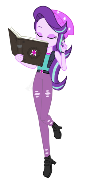 Size: 2432x4766 | Tagged: safe, artist:invisibleink, artist:sunsetshimmer333, derpibooru import, starlight glimmer, equestria girls, mirror magic, spoiler:eqg specials, absurd resolution, beanie, book, clothes, eyes closed, hat, high heels, magic, pants, shirt, simple background, solo, transparent background, vector, watch