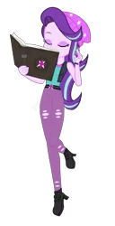 Size: 2432x4766 | Tagged: safe, artist:invisibleink, artist:sunsetshimmer333, derpibooru import, starlight glimmer, equestria girls, mirror magic, spoiler:eqg specials, absurd resolution, beanie, book, clothes, eyes closed, hat, high heels, magic, pants, shirt, simple background, solo, transparent background, vector, watch