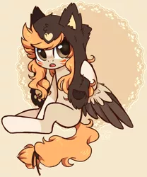 Size: 1024x1229 | Tagged: safe, artist:hawthornss, derpibooru import, oc, oc:rukishiko, unofficial characters only, pegasus, pony, cute, female, hat, looking at you, mare, open mouth, sitting, solo, spread wings, wings