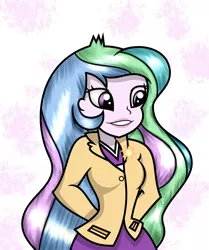 Size: 1024x1222 | Tagged: safe, artist:alligatorgummy, derpibooru import, princess celestia, equestria girls, rainbow rocks, credits, principal celestia, shine like rainbows, smiling, solo