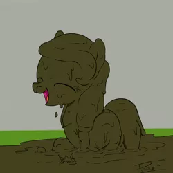 Size: 2000x2000 | Tagged: safe, artist:plinko, derpibooru import, oc, oc:cream heart, unofficial characters only, earth pony, pony, cute, eyes closed, female, mare, messy, muck, mud, mud bath, open mouth, smiling, solo