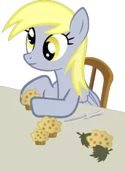 Size: 5800x7951 | Tagged: safe, artist:lykas13, derpibooru import, derpy hooves, pegasus, pony, absurd resolution, chair, fine art parody, food, girl with peaches, knife, leaf, muffin, parody, simple background, smiling, solo, transparent background, vector