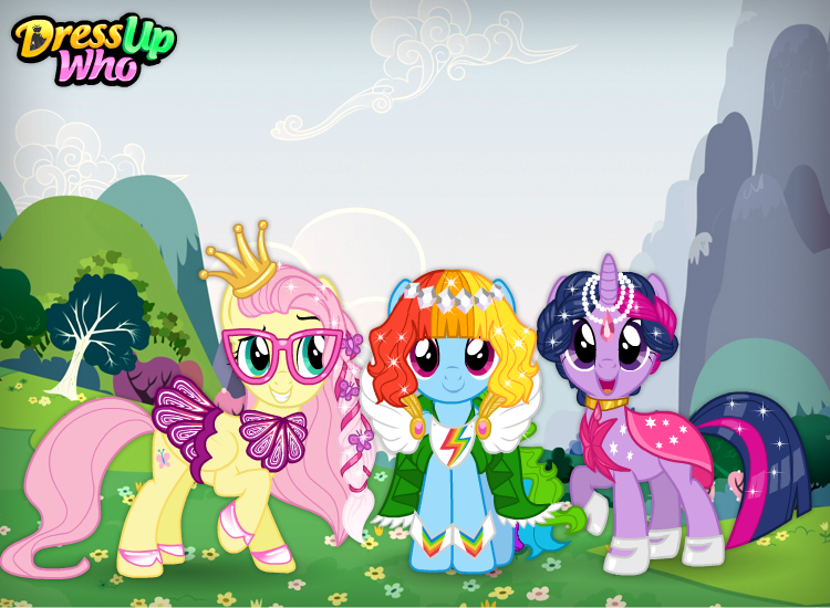 Size: 750x550 | Tagged: safe, artist:user15432, derpibooru import, fluttershy, rainbow dash, twilight sparkle, twilight sparkle (alicorn), alicorn, pegasus, pony, unicorn, clothes, dress, dress up game, dress up who, dressup, dressupwho, flash game, glamour, glitter, hair styling, hairstyle, hairstyles, makeover, mane six, starsue