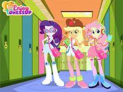 Size: 1024x768 | Tagged: safe, artist:user15432, derpibooru import, applejack, fluttershy, rarity, human, equestria girls, alternate costumes, clothes, dressup, dressup game, enjoy dressup, eqg promo pose set, flash game, mane six, school, school girl, school spirit, school uniform, schoolgirl, schoolgirls, uniform