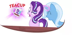 Size: 1280x615 | Tagged: safe, artist:uliks-uliks, derpibooru import, starlight glimmer, trixie, pony, unicorn, coffee mug, female, glowing horn, magic, mare, mug, simple background, that pony sure does love teacups, vector, white background
