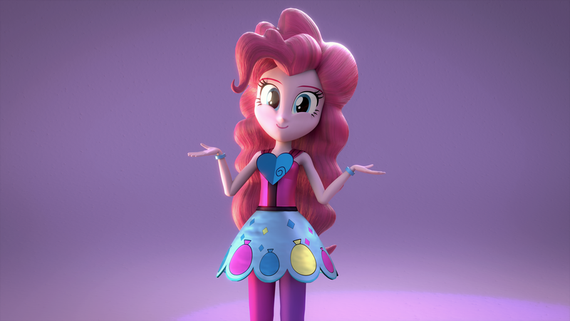 Size: 3840x2160 | Tagged: safe, artist:creatorofpony, artist:efk-san, derpibooru import, pinkie pie, equestria girls, rainbow rocks, 3d, 4k, blender, clothes, cute, diapinkes, gradient background, looking at you, pantyhose, rainbow rocks outfit, shrug, skirt, smiling, solo