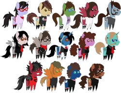 Size: 4524x3462 | Tagged: safe, artist:lightningbolt, derpibooru import, ponified, bat pony, changeling, earth pony, pegasus, pony, unicorn, .svg available, andy hurley, bags under eyes, bob bryar, brendon urie, brent wilson, casual, clandestine industries, clothes, disguise, disguised changeling, ear piercing, emo, eyeshadow, facial hair, fall out boy, frank iero, frown, gerard way, glasses, group, hat, hoodie, horn piercing, joe trohman, jon walker, makeup, mikey way, my chemical romance, necktie, open mouth, panic! at the disco, patrick stump, pete wentz, piercing, pointy ponies, ray toro, ryan ross, scarf, shirt, shoes, simple background, smiling, socks, spencer smith, suit, svg, t-shirt, tattoo, transparent background, undercut, unshorn fetlocks, vector, vest, zipper