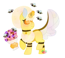 Size: 3349x2984 | Tagged: safe, artist:strawberry-spritz, derpibooru import, oc, unofficial characters only, bee, pony, bouquet, high res, simple background, transparent background