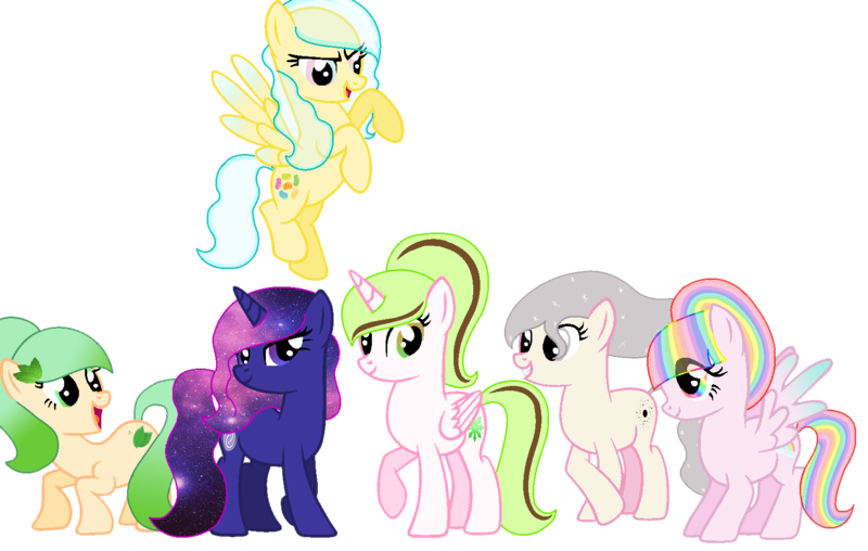 Size: 1636x1038 | Tagged: safe, artist:duyguusss, derpibooru import, oc, oc:dakota chaos, oc:galaxy, oc:gravity sparkle, oc:jelly river, oc:minty wind, oc:pastel rainbow, unofficial characters only, earth pony, pegasus, pony, unicorn, base used, female, mare, simple background, transparent background