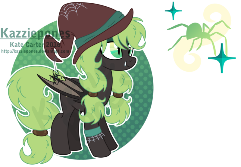 Size: 1024x711 | Tagged: safe, artist:kazziepones, derpibooru import, oc, oc:mystic venom, unofficial characters only, bat pony, pony, spider, female, hat, mare, reference sheet, simple background, solo, transparent background, watermark, witch hat