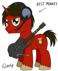 Size: 1396x1714 | Tagged: safe, artist:cloudy95, derpibooru import, oc, unofficial characters only, pony, unicorn, guitar, guitar hero, headphones, male, rhythm game, simple background, solo, stallion, transparent background, ukogmonkey