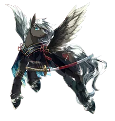 Size: 1000x1059 | Tagged: safe, artist:soukitsubasa, derpibooru import, oc, oc:sacred blade, unofficial characters only, pegasus, pony, guard, katana, male, simple background, stallion, sword, transparent background, weapon