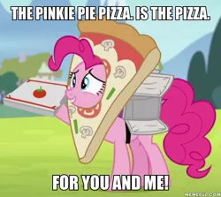 Size: 600x535 | Tagged: safe, derpibooru import, edit, edited screencap, screencap, pinkie pie, earth pony, pony, rock solid friendship, cropped, female, food, mare, pizza, pizza box, pizza delivery, pizza head, pizza pie, reference, solo, spongebob squarepants
