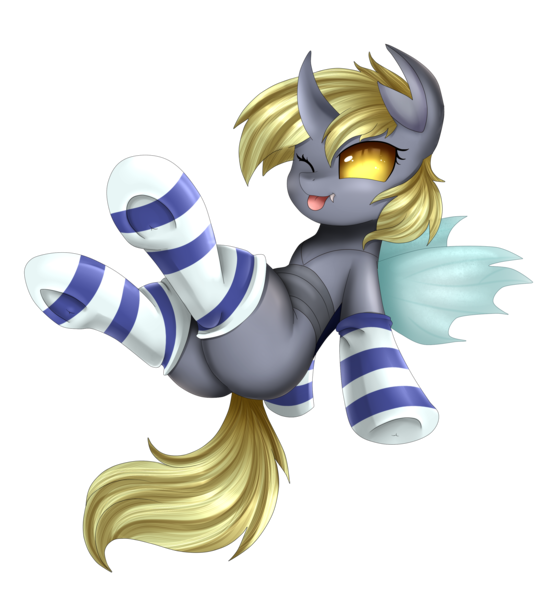 Size: 2550x2850 | Tagged: safe, artist:pridark, derpibooru import, oc, unofficial characters only, changeling, changeling oc, clothes, commission, cute, female, looking at you, ocbetes, one eye closed, plot, simple background, smiling, socks, stockings, striped socks, thigh highs, tongue out, transparent background, wink, ych result, yellow changeling