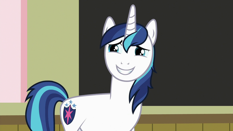 Size: 1280x720 | Tagged: safe, derpibooru import, screencap, shining armor, pony, unicorn, a flurry of emotions, grin, nervous, smiling, solo