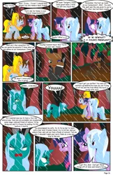 Size: 792x1224 | Tagged: safe, artist:dekomaru, derpibooru import, trixie, twilight sparkle, oc, oc:comet shine, oc:hazel lulamoon, oc:honey cluster, oc:lock-down, pegasus, pony, unicorn, comic:the greatest gift, black eye, comic, female, jaw drop, lesbian, male, mare, shipping, stallion, twixie, wet mane