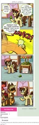 Size: 571x1803 | Tagged: safe, artist:emlan, derpibooru import, apple bloom, applejack, big macintosh, granny smith, oc, oc:pear blossom, earth pony, pony, the perfect pear, 4koma, apple family, apple mafia, apple siblings, appul, baseball bat, cart, comic, dark comedy, food, freckles, harsher in hindsight, hat, hilarious in hindsight, intimidating, irony, italian, mafia, male, misspelling, pear, ponyville, punch, scared, scary, stall, stallion, sweat, that pony sure does hate pears, this will end in pain, wrong neighborhood