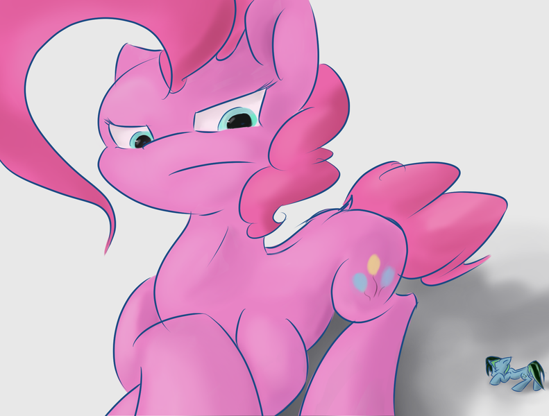 Size: 1740x1320 | Tagged: safe, artist:skyresonance, derpibooru import, pinkie pie, oc, pony, macro, micro, prone