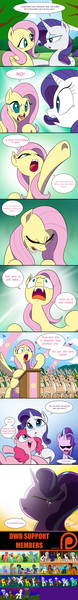 Size: 2481x19067 | Tagged: safe, artist:doublewbrothers, derpibooru import, fluttershy, pinkie pie, rarity, starlight glimmer, oc, oc:treforce, bird, deer, earth pony, pegasus, pony, unicorn, fluttershy leans in, absurd resolution, comic, crying, cutie mark, cutie mark flag, dialogue, dictator, female, german, germanshy, goose step, marching, mare, patreon, patreon logo, podium, raised hoof, simpsons did it, speech, speech bubble, stalin glimmer, tears of joy, the simpsons