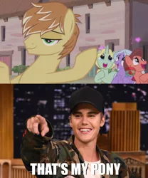 Size: 1330x1600 | Tagged: bimbettes, dear darling, derpibooru import, edit, edited screencap, exploitable meme, feather bangs, fond feather, hard to say anything, heart, human, image macro, justin bieber, meme, safe, screencap, swoon song, that's my pony, that's my x