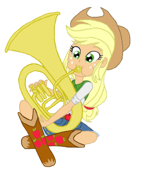 Size: 837x954 | Tagged: safe, artist:haleyc4629, derpibooru import, applejack, a case for the bass, equestria girls, rainbow rocks, cowgirl, female, musical instrument, playing instrument, simple background, solo, transparent background, tuba, tubajack, vector