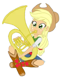 Size: 837x954 | Tagged: safe, artist:haleyc4629, derpibooru import, applejack, a case for the bass, equestria girls, rainbow rocks, cowgirl, female, musical instrument, playing instrument, simple background, solo, transparent background, tuba, tubajack, vector