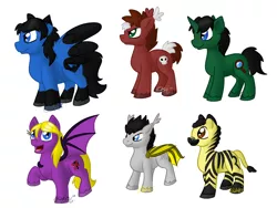 Size: 1024x768 | Tagged: safe, artist:usagi-zakura, derpibooru import, ponified, bat pony, pegasus, pony, unicorn, zebra, batgirl, damian wayne, dick grayson, duke thomas, jason todd, lark, nightwing, red hood, red robin, robin, spoiler (dc), stephanie brown, tim drake