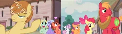 Size: 1920x540 | Tagged: safe, derpibooru import, screencap, apple bloom, big macintosh, dear darling, feather bangs, fond feather, scootaloo, sweetie belle, swoon song, earth pony, pony, hard to say anything, bimbettes, cutie mark crusaders, female, male, stallion, straight, swoon