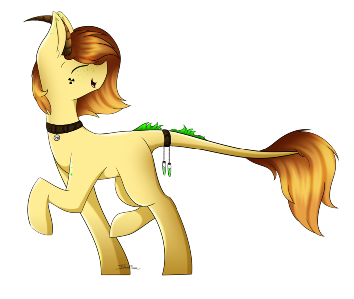 Size: 1024x865 | Tagged: safe, artist:mindlesssketching, derpibooru import, oc, oc:polonium, ponified, unofficial characters only, object pony, original species, pony, element pony, eyes closed, horns, male, raised hoof, simple background, solo, stallion, transparent background, walking