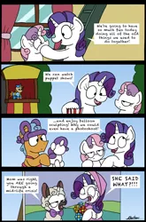 Size: 2270x3431 | Tagged: safe, artist:bobthedalek, derpibooru import, rarity, sweetie belle, twisty pop, pony, sheep, forever filly, balloon, clothes, comic, costume, female, puppet, sheepie belle, siblings, sisters, thunderbirds