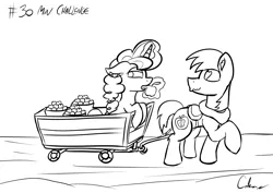 Size: 4960x3507 | Tagged: safe, artist:calena, derpibooru import, big macintosh, sugar belle, earth pony, pony, hard to say anything, 30 minute art challenge, absurd resolution, apple, barrel, carriage, eating, female, food, heart, male, mare, shipping, sketch, stallion, straight, sugarmac