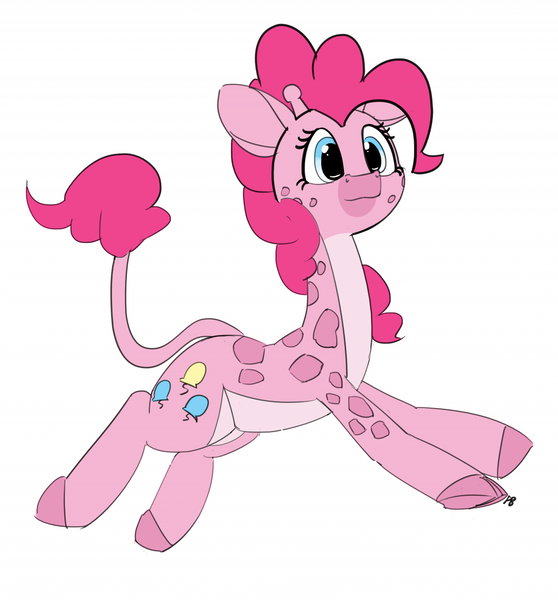 Size: 1280x1376 | Tagged: 30 minute art challenge, artist:pabbley, cute, derpibooru import, giraffe, giraffe pie, giraffied, leaping, pinkie pie, safe, simple background, solo, species swap, white background