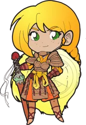 Size: 530x769 | Tagged: applejack, armor, artist:amypeterson, chibi, derpibooru import, human, humanized, legend of the five rings, safe, simple background, solo, sword, transparent background, watermark, weapon