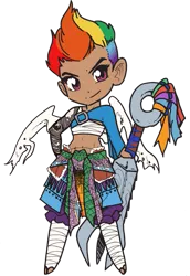 Size: 525x761 | Tagged: artist:amypeterson, belly button, derpibooru import, human, humanized, legend of the five rings, midriff, rainbow dash, safe, simple background, solo, transparent background, watermark, weapon