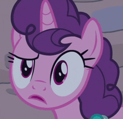 Size: 544x526 | Tagged: safe, derpibooru import, screencap, sugar belle, pony, unicorn, hard to say anything, animated, confused, cropped, cute, emotional spectrum, gif, smiling, solo, sugarbetes, varying degrees of want