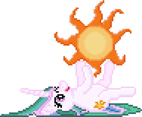 Size: 470x385 | Tagged: safe, artist:8-bitbrony, derpibooru import, princess celestia, alicorn, pony, cute, cutelestia, female, happy, legs in air, mare, missing accessory, ms paint, on back, one eye closed, open mouth, pixel art, playing, sillestia, silly, simple background, smiling, solo, sun, tangible heavenly object, transparent background, wink