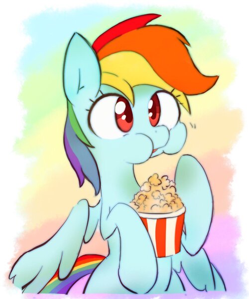 Size: 853x1024 | Tagged: safe, artist:akainu_pony, derpibooru import, rainbow dash, pegasus, pony, eating, female, food, mare, popcorn, puffy cheeks, solo