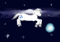 Size: 1050x750 | Tagged: safe, artist:horsesplease, derpibooru import, double diamond, pony, eyes closed, flying, galaxy, happy, paint tool sai, smiling, space, stars