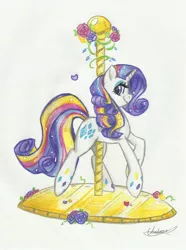 Size: 1306x1757 | Tagged: safe, artist:urahana, derpibooru import, rarity, pony, carousel, rainbow power, solo, traditional art