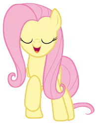 Size: 7000x9000 | Tagged: safe, artist:tardifice, derpibooru import, fluttershy, pony, fluttershy leans in, absurd resolution, eyes closed, female, mare, open mouth, raised hoof, simple background, smiling, solo, transparent background, vector