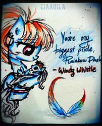 Size: 1297x1603 | Tagged: safe, artist:liaaqila, derpibooru import, rainbow dash, windy whistles, pegasus, pony, cute, ear piercing, earring, female, filly, filly rainbow dash, jewelry, mare, mother and daughter, piercing, young, younger