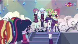 Size: 1600x900 | Tagged: safe, derpibooru import, screencap, lemon zest, rainbow dash, rarity, sci-twi, sour sweet, sugarcoat, sunny flare, sunset shimmer, twilight sparkle, dance magic, equestria girls, spoiler:eqg specials, clothes, crystal prep academy uniform, school uniform, teletoon