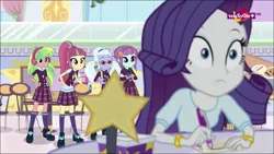 Size: 1366x768 | Tagged: safe, derpibooru import, screencap, lemon zest, rarity, sour sweet, sugarcoat, sunny flare, dance magic, equestria girls, spoiler:eqg specials, teletoon